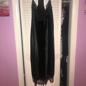 Black midi velvet dress with lace bottom